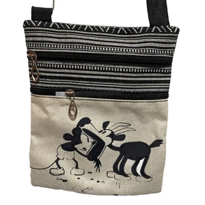 Classic Mickey Mouse Black And White Striped Crossbody Bag Purse. Gift. Charity - Picture 1 of 5