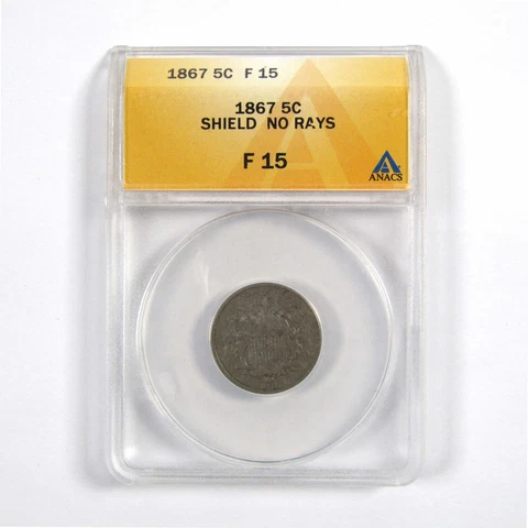 1867 No Rays Shield Nickel F 15 ANACS 5c Coin SKU:I8204 Cover