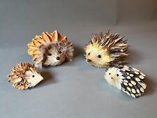 Set Lot 4 Handmade Artisan Hedgehog Family  Natural Material Figures Sculptures