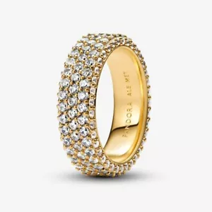 *BRAND NEW* Pandora Timeless 14k Gold-Plated CZ Pavé Triple-Row Ring 162634C01 - Picture 1 of 2