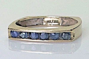 Vintage 14k Yellow Gold Blue Sapphire Square Modern Band Ring Sz 6 2.5g 3mm - Picture 1 of 9