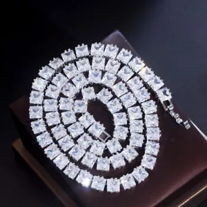 Charming Large Square Cubic Zirconia Choker Necklace Silver Plated CZ Jewelry - Picture 1 of 10