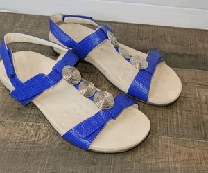 Vionic Farra II Lizard Womens Sandals Size 7.5 Blue Patent Leather Sling Back - Picture 1 of 9