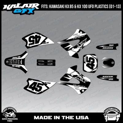 Kit de gráficos para Kawasaki KX85 KX100 UFO Restyle 2001-2013 Division - Branco - Imagem 1 de 4