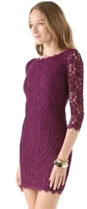 Diane Von Furstenberg Zarita Burgundy Stretch Lace Dress 4 - Picture 1 of 9