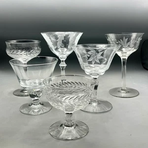 Vintage geätzte Cocktailgläser Coupes Stielgläser Champagner 6er Set - Bild 1 von 10