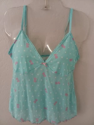 Camiseta sin mangas Xhilaration Intimates talla L azul con lazos rosas lunares solamente Foto 1 de 4