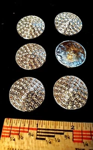 6 large silver tone & crystal rhinestone buttons, shank, (1 1/4" =32mm), metal - Picture 1 of 3