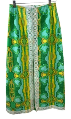 Maxi Falda Vintage Meadowbank Verde Amarillo Encaje Talla 14 Retro Palm Beach Foto 1 de 4