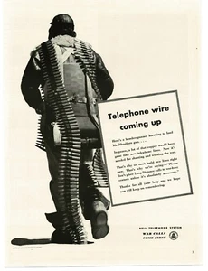 1943 Bell Telephone WWII Pilot Carrying 50-calibre Ammo Belt Vintage Print Ad - Picture 1 of 1