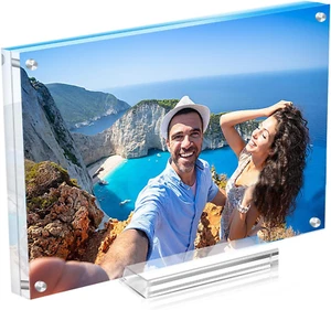 5X7 Acrylic Picture Frame with Magnetic, Frameless Double Sided Clear Frame with - Picture 1 of 12