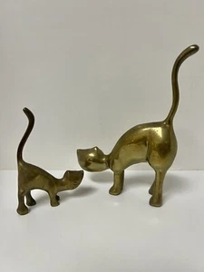 Vintage Set Of Brass Cats Long Tail Mid Century Modern Ring Holders Statues - Picture 1 of 9