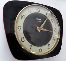 Pendule horloge formica vintage - FLASH - Noir rouge - Années 60 70