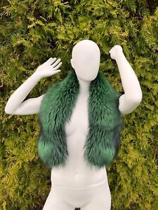 Silver Fox Fur Collar 40 Inch (100cm) Saga Furs Top Quality Green Color Fur