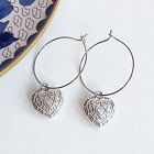 Heart Charm Hoop Earrings in Antique Silver