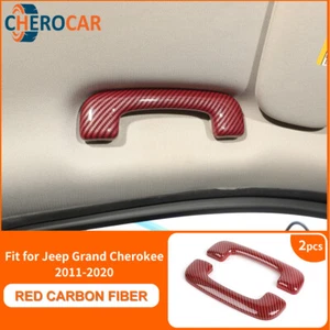 Cubierta de manija de barra de agarre de techo de fibra de carbono roja 2 piezas para Jeep Grand Cherokee 2011-20 - Imagen 1 de 10