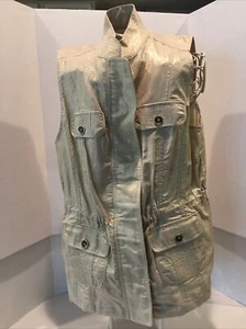 $109.00 Chicos size 1 LG Metallic/Linen Vest Jacket Gold Classic Zip Up & Snap - Picture 1 of 9