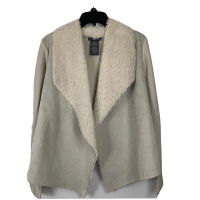 Chelsea & Theodore Womans Open Front Shawl Collar Cardigan Rib Sleeve Medium - Image 1 of 4