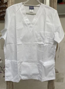 Authentic Cherokee Work Wear white V-Neck Top Unisex Fit 2 Pockets Med - NWT - Picture 1 of 4