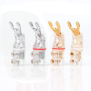 4pcs Rhodium / Gold Plated Screw Lock Y Plug HiFi Speaker Cable Spade Connector - Picture 1 of 14