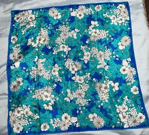 Vintage Oscar de la Renta Silk Scarf 32” Square Blue Teal Silver Gold Floral - Picture 1 of 7