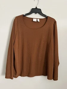 Chicos 2 Womens Size Large Top Brown Mesh Lace Embellished - Picture 1 of 5