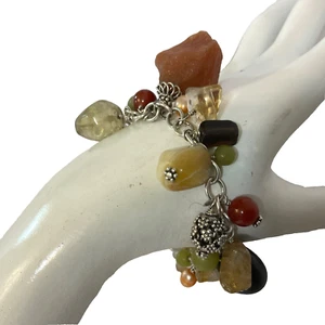 Bracciale Vintage Silpada Argento Sterling Pietre Miste Perle Cha-Cha Pendente 8” - Foto 1 di 24