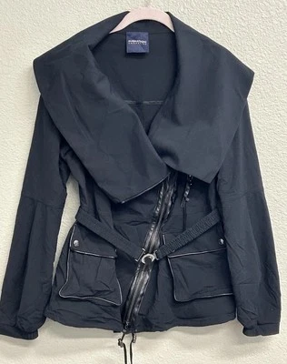 Chaqueta negra para mujer Magaschoni seda algodón cremallera completa talla mediana Foto 1 de 4