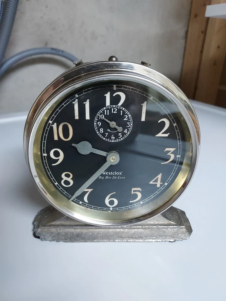 Antiguo reloj despertador Westclox Big Ben De Luxe 1927 acabado níquel pátina demasiado fresca Foto 1 de 4