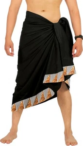 LA LEELA Men's Swimwear Cover Up Summer Pareo Sarong One Size Solid Black - Picture 1 of 3