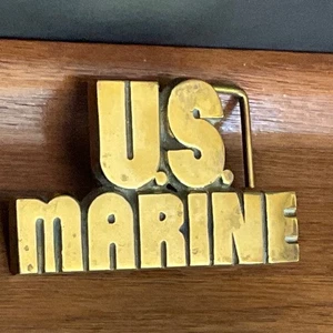 VTG US MARINE Corps Solid Brass Belt Buckle Baron 1978 Block Letters 3 3/8" W - Picture 1 of 21
