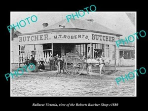OLD POSTCARD SIZE PHOTO OF BALLARAT VICTORIA THE ROBERTS BUTCHER SHOP c1880 - Picture 1 of 1