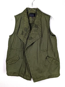 Blu Pepper Women's Vest L Khaki Crochet Collar Open Front - Picture 1 of 9