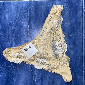 Lejaby France Luxurious Sheer Floral Lace Thong Yellow White Sz 2 S Small 5 NWT - Picture 1 of 8
