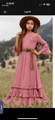 Vestido longo Joyfolie Mia joy meninas tamanho 7 rosa empoeirado rosa western maxi - Imagem 1 de 4