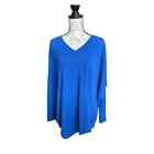 Soft Surroundings Petite Blue Madison Asymmetrical Hem Cape Knit Sweater Top PXL