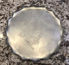 VINTAGE ETCHED ALUMINUM TRAY EXTRA LARGE 17” FLORAL LIGHT WEIGHT RUFFLED RIM GUC