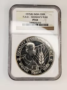 1975 (B) India Silver 50 Rupees PROOF - NGC Graded PF 64 - Rare - Low Mintage - Picture 1 of 4