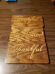 Blessed Grateful Thankful Lot of 3 Wood Hanging Signs Engraved Rustic - Picture 1 of 7
