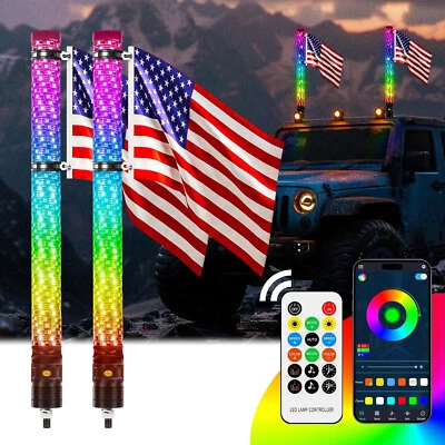 2FT FAT LED Whip Spiral Chasing RGB Fat Whip Lights For Can Am Maverick X3 RS - Image 1 of 4