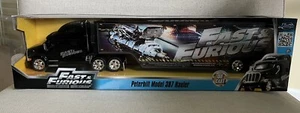 🔥🏁JADA Fast & Furious - Peterbilt Model 387 Hauler Tractor Trailer Black 1/64, - Picture 1 of 12