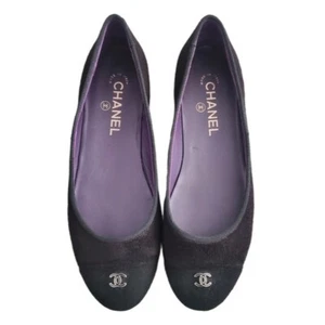 Chanel CC Logo Ballet Flats in Black Suede Leather 39 - Picture 1 of 9