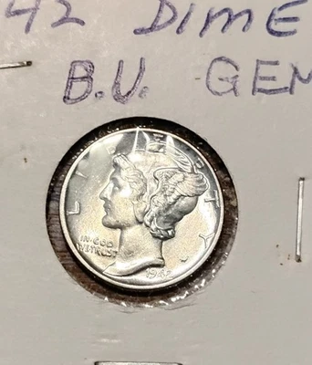 Mercury Dime 1942-P Gem Uncirculated. Brilliant White With Full Bands - Image 1 of 2