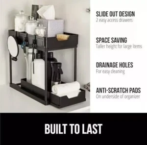 Gorilla Grip organizador debajo del fregadero de 2 niveles, gabinete extraíble con ganchos cajones deslizantes - Imagen 1 de 7