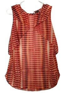 Blusa/Top WORTHINGTON S Rojo/Naranja Estampado Geométrico Volantes Sin Mangas de Gasa - Imagen 1 de 3