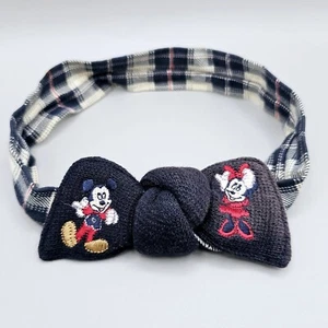 Vintage Mickey Head Band Bow Minnie Mouse Plaid Embroidered Hair Accessory - Picture 1 of 4