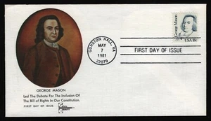 #1858 18c George Mason, Gill Craft H/C FDC **ANY 5=FREE SHIPPING** - Picture 1 of 1