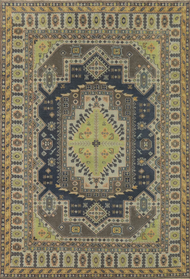 Alfombra geométrica estilo tribal kazajo anudada a mano para sala de estar 9x12 pies Foto 1 de 4