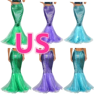 Maxi faldas de sirena para mujer cola de pez estampado a escala en cascada tul fiesta falda - Imagen 1 de 38