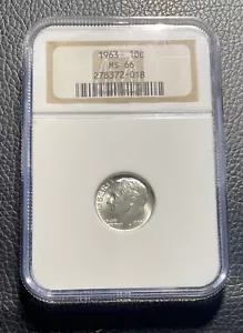 1963 NGC MS66 Roosevelt Dime 10c 90% Silver Older Holder Beautiful Coin - Picture 1 of 2